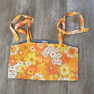Reversible 60s Floral Orange and Yellow Crop Top